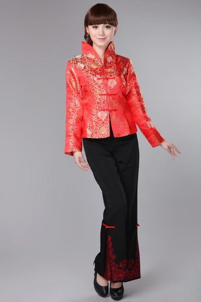 

ethnic clothing red chinese traditional coat women's silk satin jacket size: s -3xl