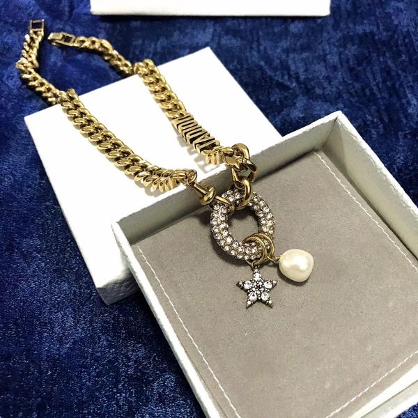 

super classic letter ring with diamond pearl pendant wild fashion jewelry women necklace, Silver