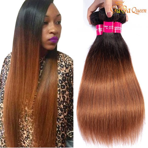 Fasci di capelli umani lisci Ombre 1B 30 Capelli vergini brasiliani di colore marrone Ombre Capelli lisci Gagaqueen