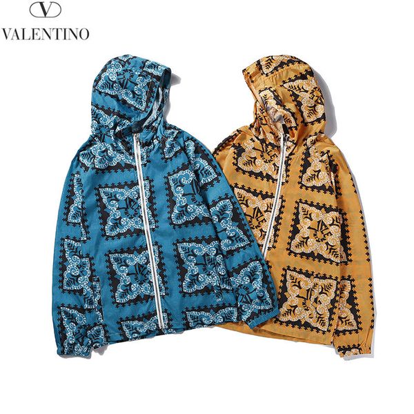 

mens designer jackets fashion geometric pattern hoodies luxury printing blue&yellow windbreakers for street hip hop 2019 quality, Black;brown