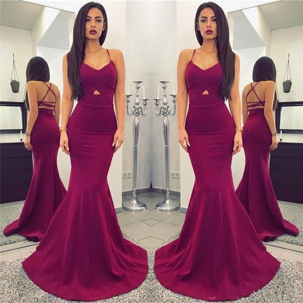 

New Designer Simple Plum Long Mermaid 2019 Prom Dresses Sexy Spaghetti Straps Backless Floor Length Cheap Evening Gowns vestidos de fiesta