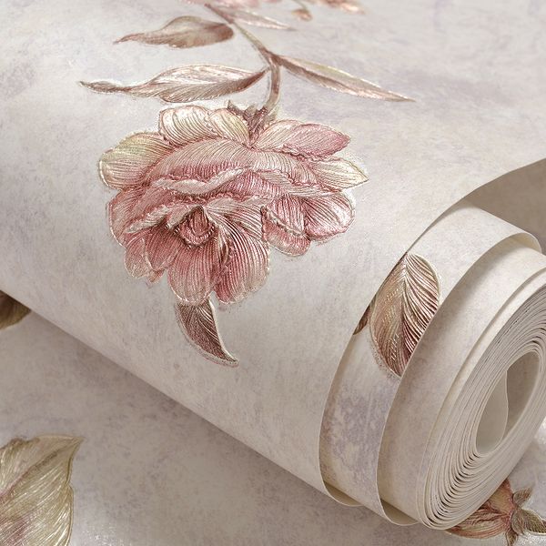

good quality 3d stereo pressed european pastoral wall paper american country non-woven wallpaper bedroom living room tv background wallpaper