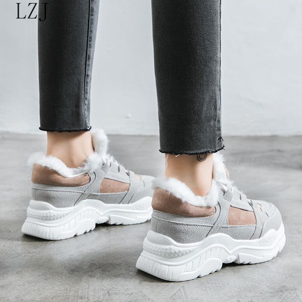 

2019 shoes winter warm platform woman snow boots plush female casual sneakers faux suede leather female snowboots warm shoes fur, Black