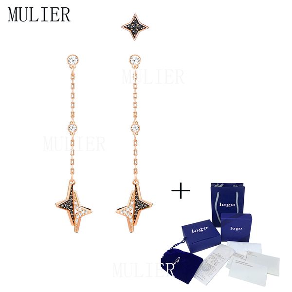 

mulier 2019 halve stylish and exquisite women's star crystal long asymmetrical shape stud earrings send girlfriend gifts, Golden;silver