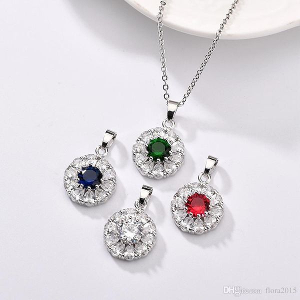 

fashion round woman necklaces jewellery with cubic zircon for girls wedding party silver accessores new pendant jewelry gift