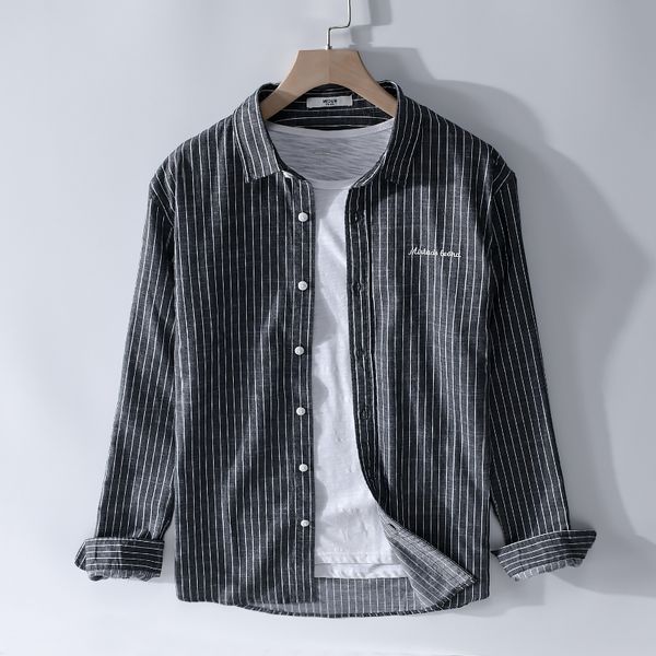 

spring and summer italy brand cotton shirt men long sleeve black stripe shirts for men casual fashion shirt mens chemise camisa, White;black