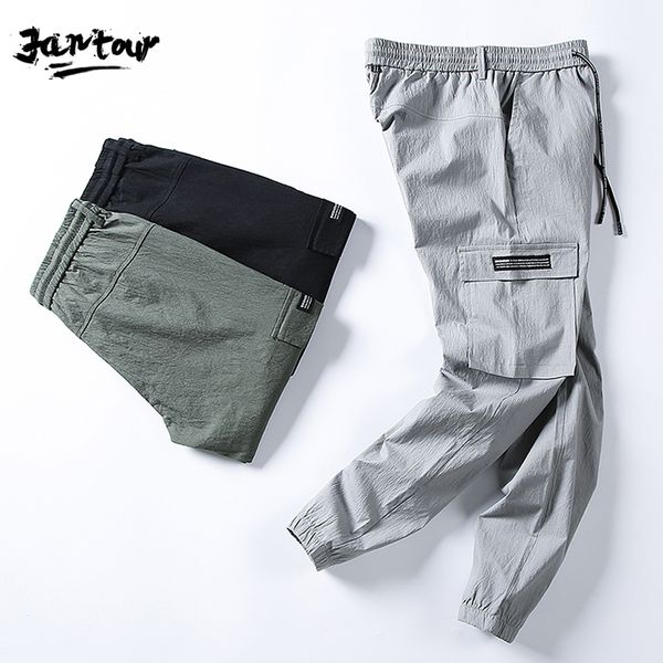 

men's pants men vintage cargo 2021 mens hiphop gray pockets joggers male korean fashion sweatpants winter overalls, Black