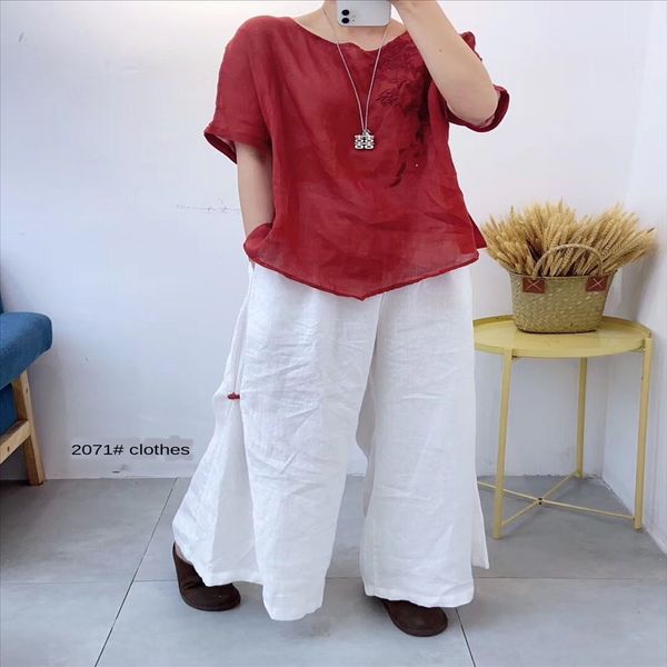 

2020 linen embroidery solid embroidered pullover color pullover t-shirt women's loose slim versatile casual short sleeve top, White