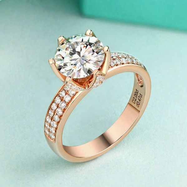 

1 18k rose gold moissanite diamond ring round lotus flower women wedding party engagement anniversary ring 1ct vvs d color, Golden;silver