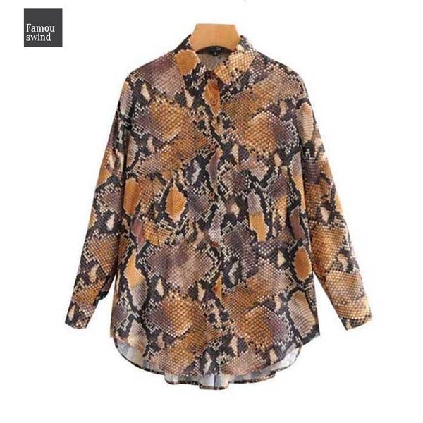 

blouse snake linen loose print stylish long sleeve turn down collar shirts female casual pleated oversized blusas, White