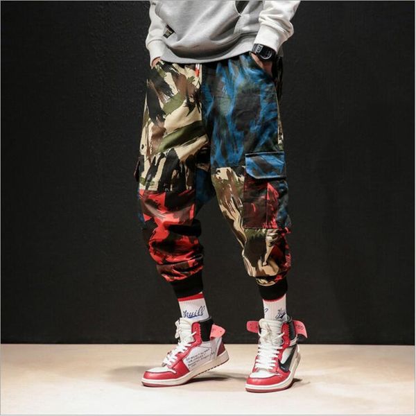 

2019 fashion camouflage overalls mens sweat pants hip-hop casual sweatpants hip hop elastic waist male joggers trousers, Black