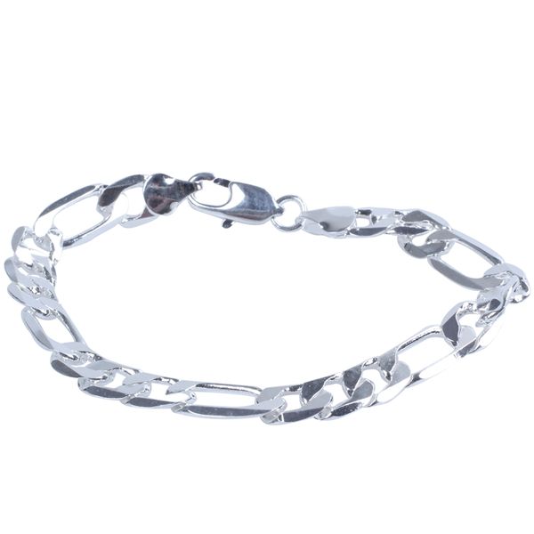 

new fashion jewelry silver 8mm flat fashion bracelet chain for man gift, Black