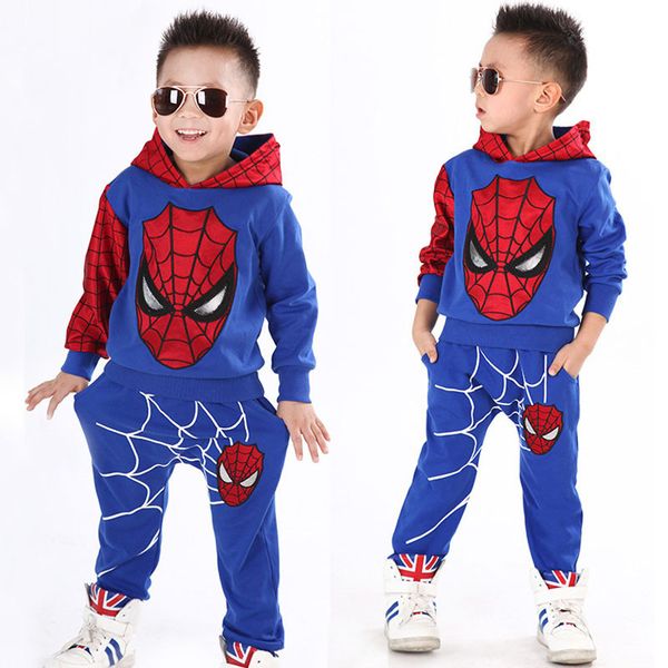

children baby 2020 new boys clothing set for kids sport suit children spider man costume kids hoodie tracksuit clothes, Blue;red
