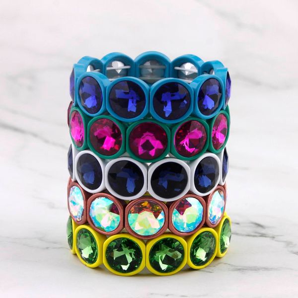 

zwpon 2019 new faceted glass crystal dot elastic bangles bracelets paint metal base round bangles jewelry wholesale, Black