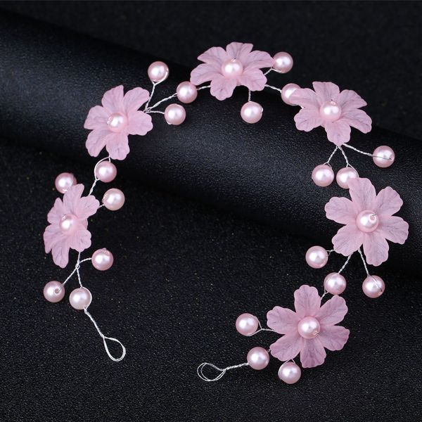 

matting flower petal pearl twisted soft chain hair band bride wedding girl headwear hair decorate, Silver