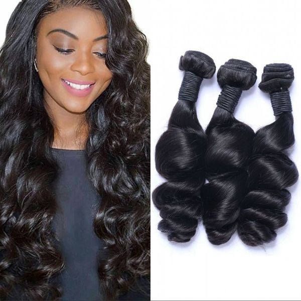 

peruvian virgin hair weave loose wave hair extension 3 pcs/lot 8-26 inch unprocessed human hair weft, Black