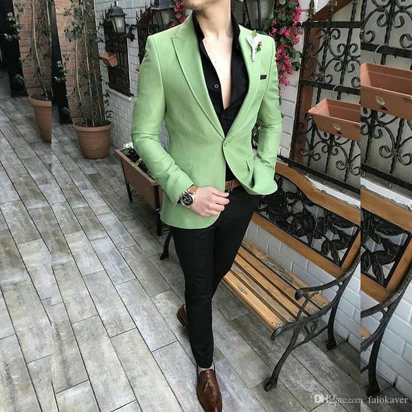 Marca New Green Men Smoking Casamento Pico Lapela Slim Fit Noivo Smoking Excelente Homens Jaqueta Blazer 2 Peça Terno (Jacket + Pants + Tie) 2630