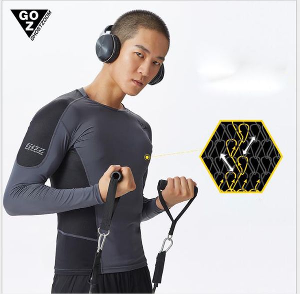 

men's tight training clothes, running sports fitness clothes, sweat-exhausting fast-drying clothes, long-sleeved t-shirts, White;black