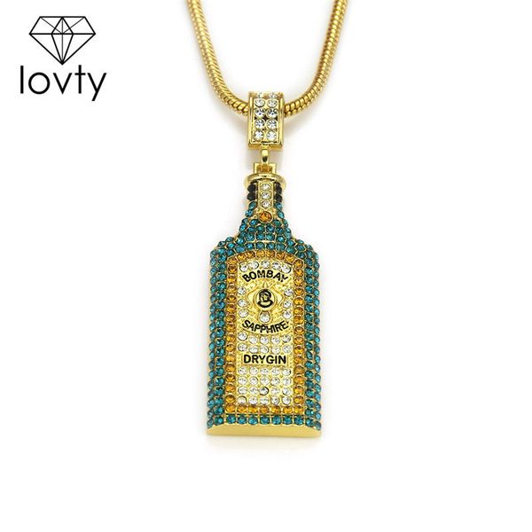 

big wine bottle necklaces full rhinestone iced out pendants hip hop men women gold color vogue jewelry for rocker u3, Silver