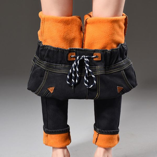 

warm high waist jeans women plus velvet denim harem pants casual stretch streetwear trousers women jeans pantalones mujer q2039, Blue