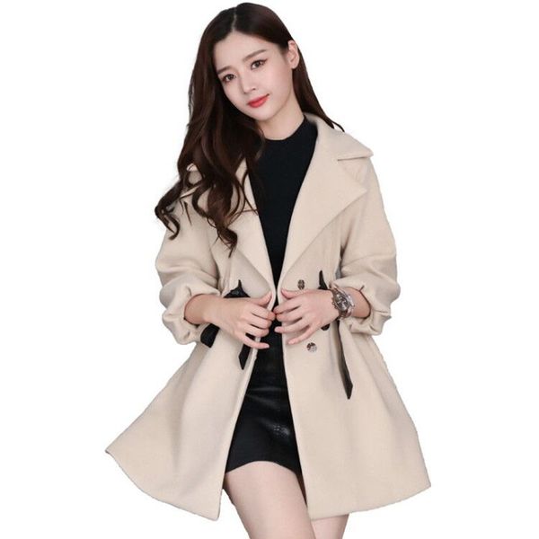 

autumn winter women woolen coat new solid double breasted casual female fashion add cotton mid-length woolen outerwear t290, Black