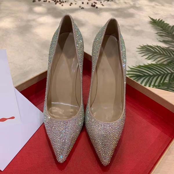 

2020 new shoes fashion women rhinestone crystal dimaond glitters high heeled party prom red bottom banquet fashion shoes dress shoes, Black