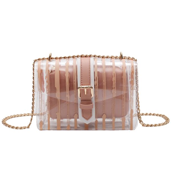 

transparent female bag 2018 new handbag quality pvc stripe transparent women bag sweet jelly chain shoulder messenger
