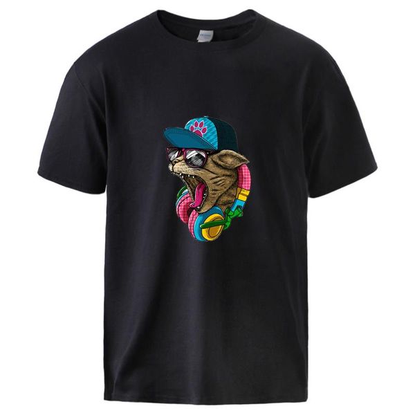 

funny cats print t shirts summer short sleeve mens tees 2020 sell o neck 100% cotton hip hip streetwear black tee, White;black