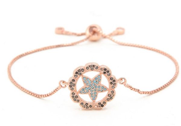 

gold silver chain micro pave cz zircon cubic zirconia bracelet rope adjusted macrame gdh01 pentagram start bangle gift, Black
