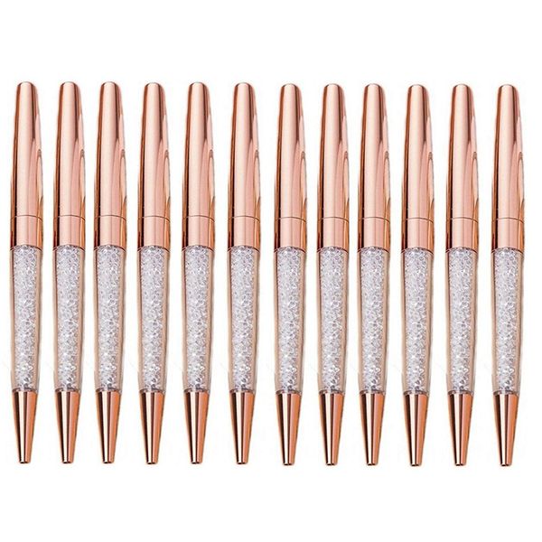 

rose gold pen diamond crystal ballpoint pens shining gold pen ballpoint pen, student supplies, office pen(pack of 12)(rose gol, Blue;orange