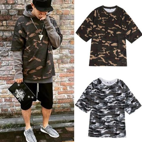 

2019 Mens T-shirt Summer Mens Cotton Short Sleeved Tshirt Kanye West Camouflage Loose Street Hip Hop Style