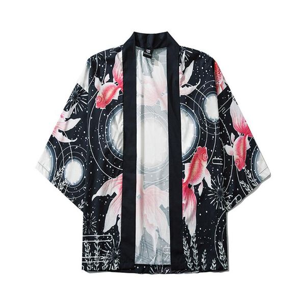 

2019 quality summer japanese five point sleeves kimono mens and womens cloak jacke blouse support wholesale dropshipping, White;black