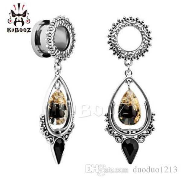 

60pcs/lot kubooz piercing screw back ear plugs water drop piercing body jewelry silver ear tunnels stainless steel gauges wholesale