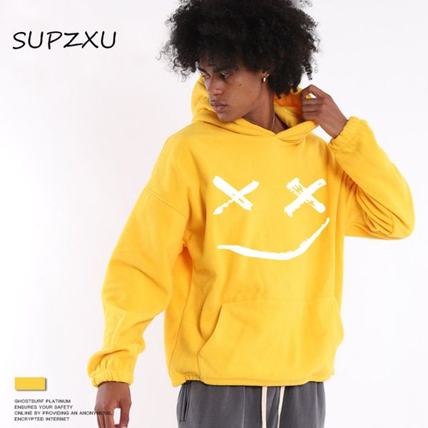 

счастливый улыбающееся лицо мужские толстовки толстовка печати мужские лоскутная толстовки с длинным рукавом с капюшоном пуловер перемычки ф, Black