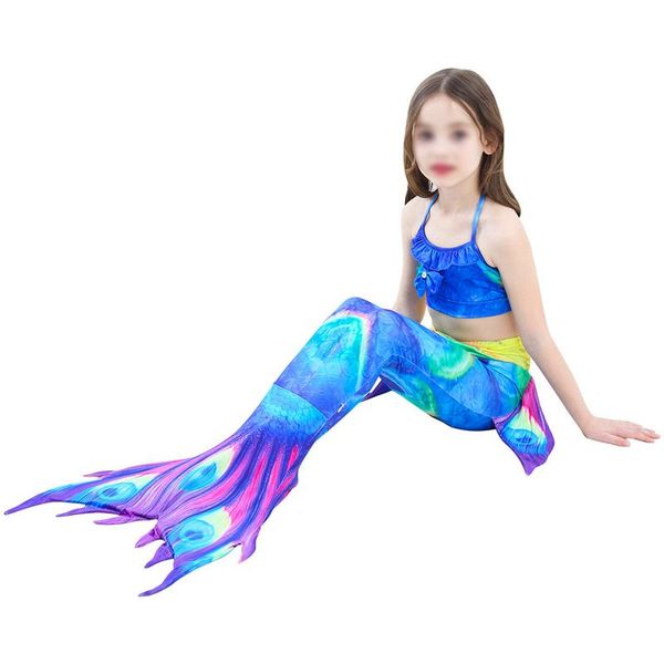 

children mermaid bikini 3 pieces a set swimsuit tail mermaid costume bikini for summer sea beach girl kid child swim wear suit, White