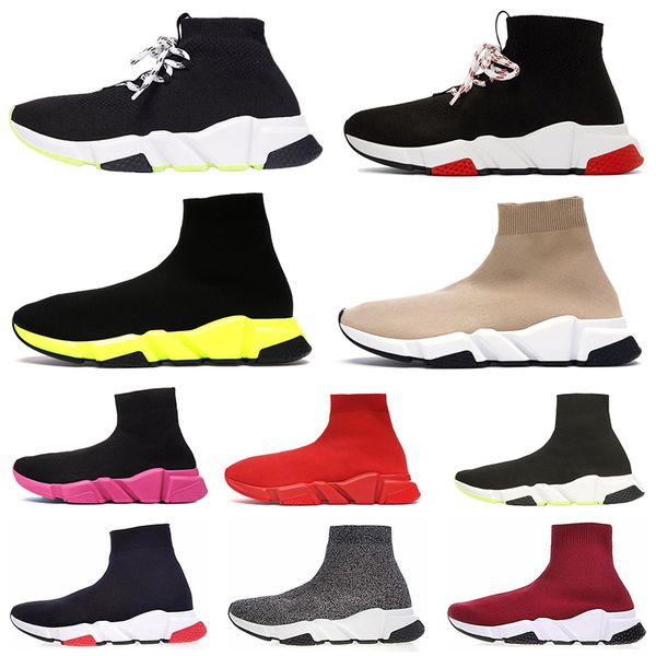 

designer shoes speed trainer casual sock shoe triple black white glitter flat fashion mens women runner socks sneakers 36-45, White;red