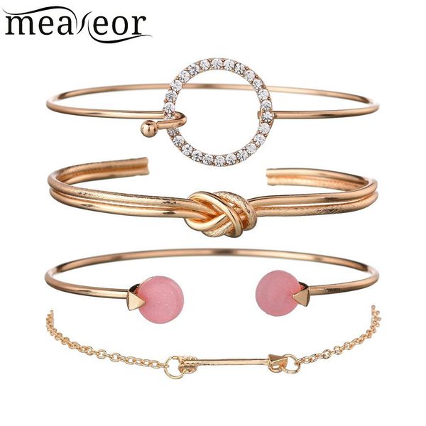 

women fashion rhinestone knot circle open bracelet bangle set jewelry gift of (4pcs) 18.5-25.5cm/7.3-10.0inch, White
