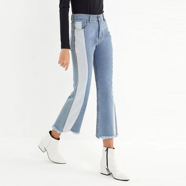 

2019 new jeans fashion design women tassel splice button zipper pocket jeans casual denim flares pants jean femme wd5, Blue
