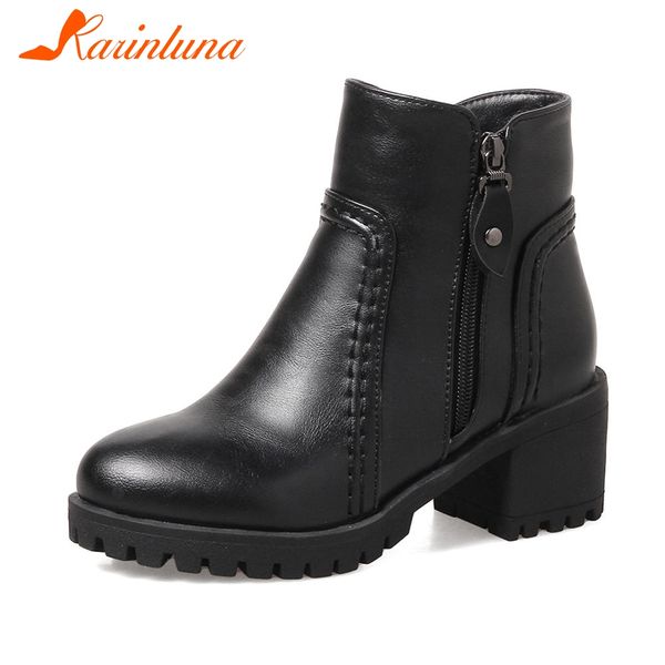 

karin 2018 new solid 5.5cm high heels black zip round toe platform shoes for womem autumn casual ankle boots