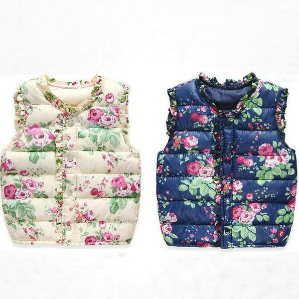 

autumn/winter baby girls vest sleeveless jacket floral children's down cotton warm vest kids waistcoat enfant outerwear, Blue