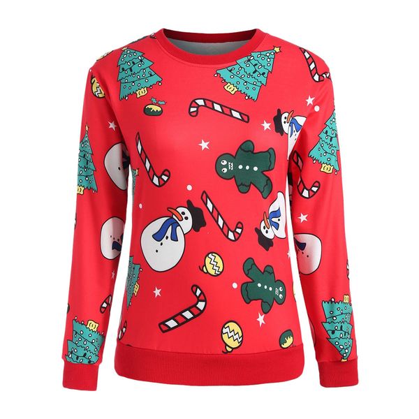 

fashion women sweatshirt pullovers long sleeve o-neck merry christmas cartoon snowman tree print autumn winter warm moletom, Black