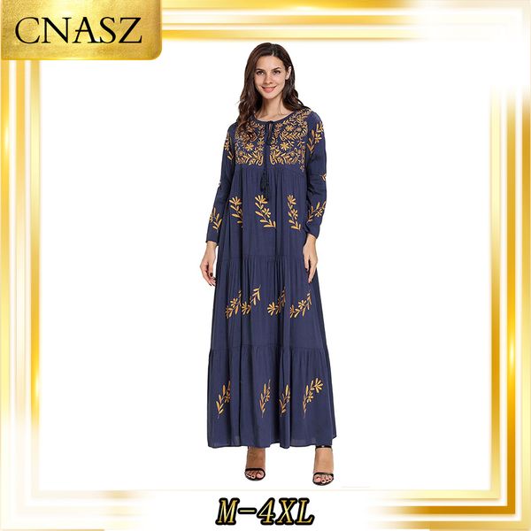 

muslim dress large size women's fashion and comfortable moroccan kaftan arabian embroidered long-sleeved muslim casual dress