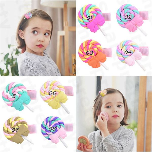 

клипы ребёнки barrettes soft clay радуга lollipop бобби pin принцесса радуга шпилька kid candy цвет облако волос оптовая e31201, Slivery;white