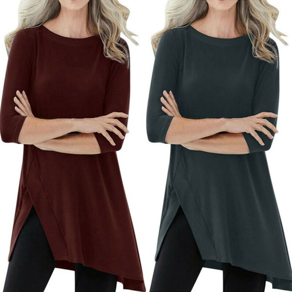 

casual women's autumn spring sweater long sleeve t-shirt female loose pullover split jumper plus size s-5xl, White