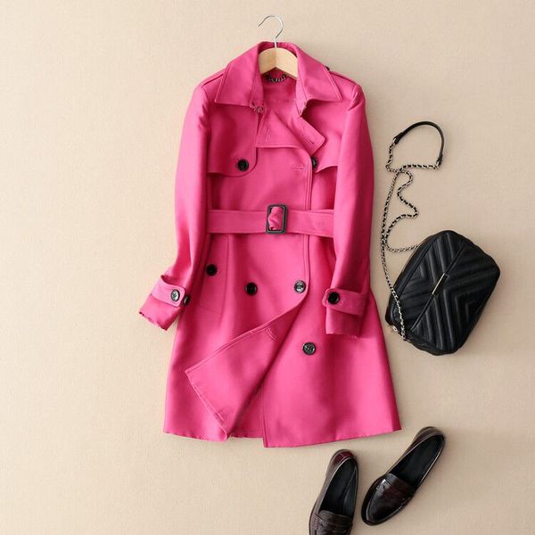 

women trench coat 2019 autumn winter female trench slim outerwear elegant medium length rose red coat new, Tan;black