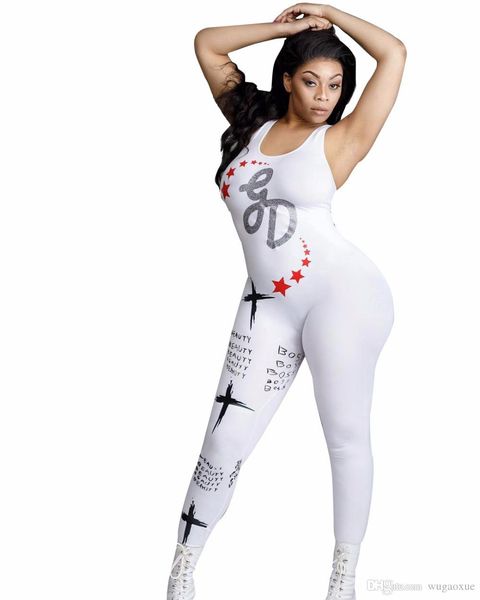 

summer casual woman pattern printed o neck sleeveless slim ankle-length jumpsuits fashion lady tank sleeve zipper rompers, Black;white