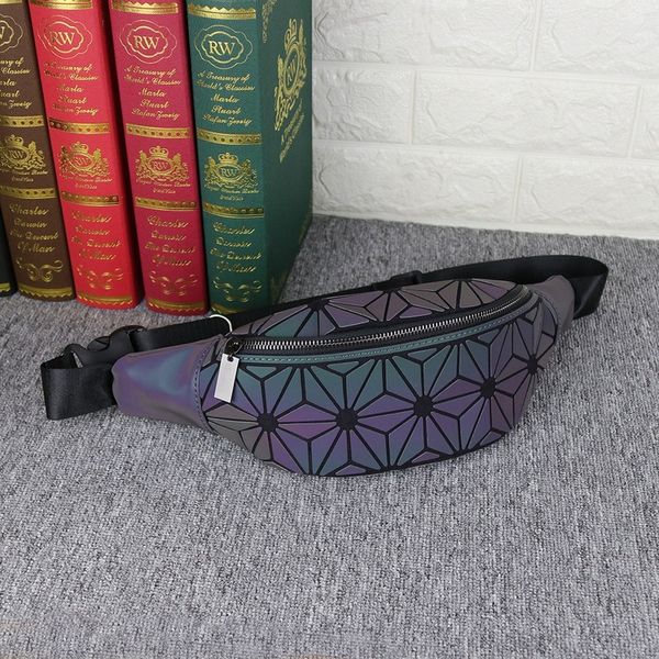 

pu new sports laser waist bag women's sequin reflective gradiently colorful geometric lingge women's chest bag