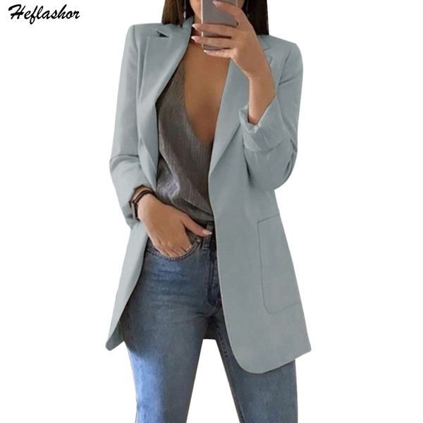 

heflashor 2019 spring summer women open front slim fit work office cardigan blazer female long sleeve solid outwear pocket, White;black