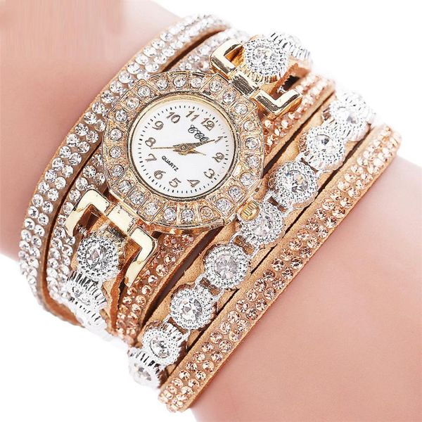 

2018 fashion women bracelet watch female leather rhinestone quartz wrist watch ladies wrist watches gold, Slivery;brown