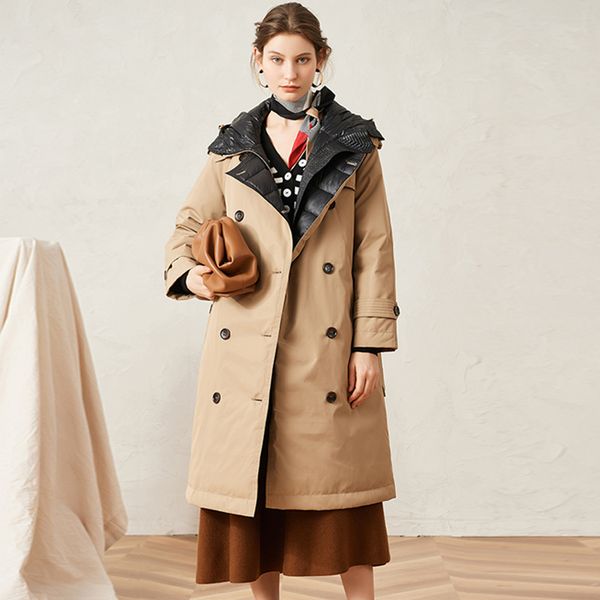 

down coat 2020 winter jacket women 90%white duck down jacket hooded thick warm long parka female trench, Black